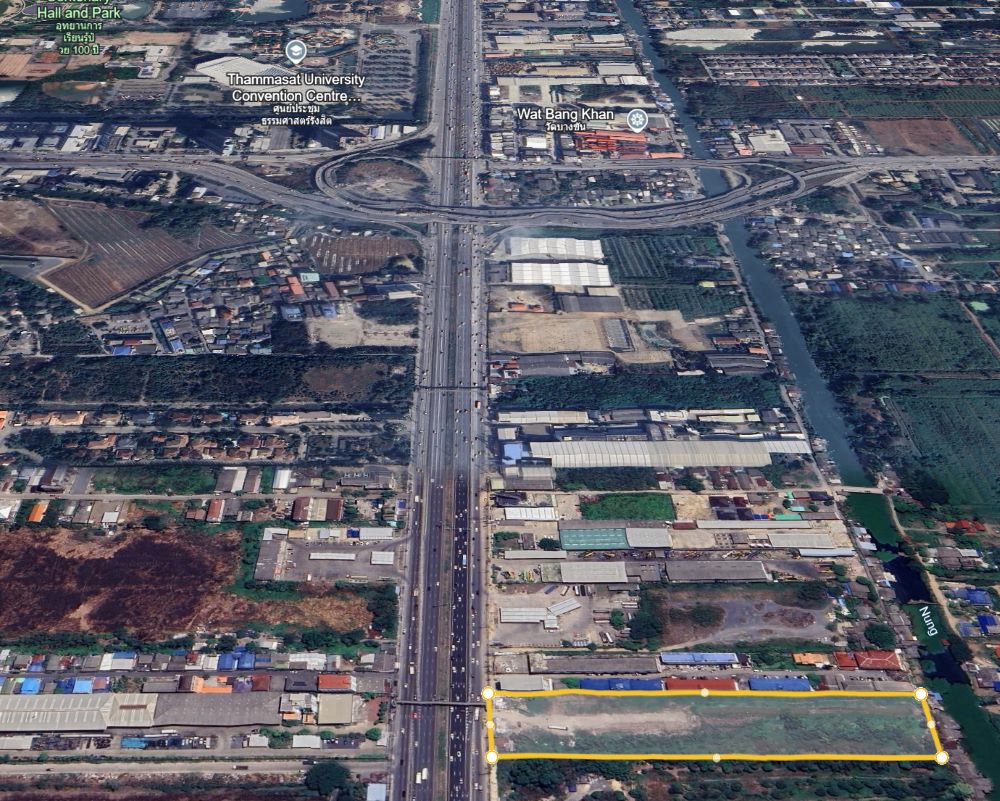 For SaleLandPathum Thani,Rangsit, Thammasat : Land for sale 10 rai 2 ngan 68 square wah next to Phahonyothin Road Near Future Park Rangsit