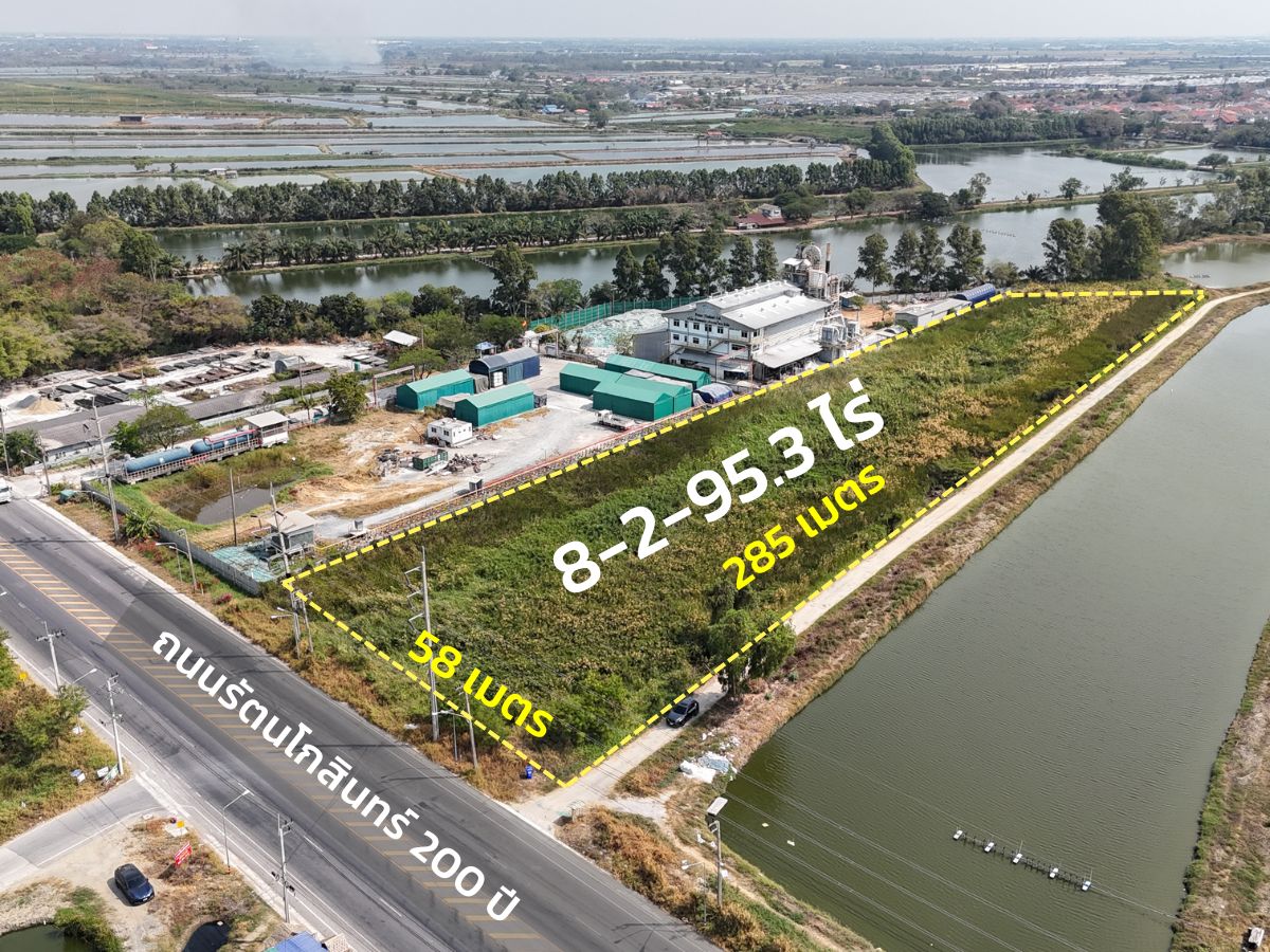 For SaleLandSamut Prakan,Samrong : Land for sale 8 rai, next to 4 lanes, convenient to travel, water, fire, ready to do the Bang Bo Samut Prakan factory.