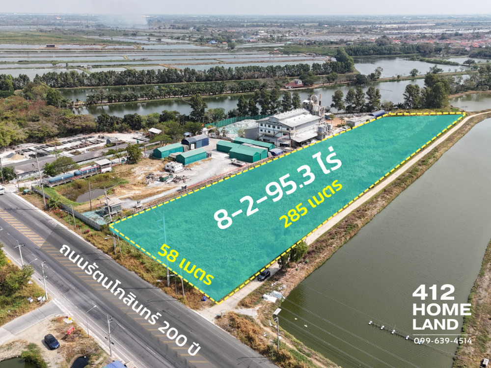For SaleLandSamut Prakan,Samrong : Land for sale 8 rai, next to 4 lanes, convenient to travel, water, fire, ready to do the Bang Bo Samut Prakan factory.