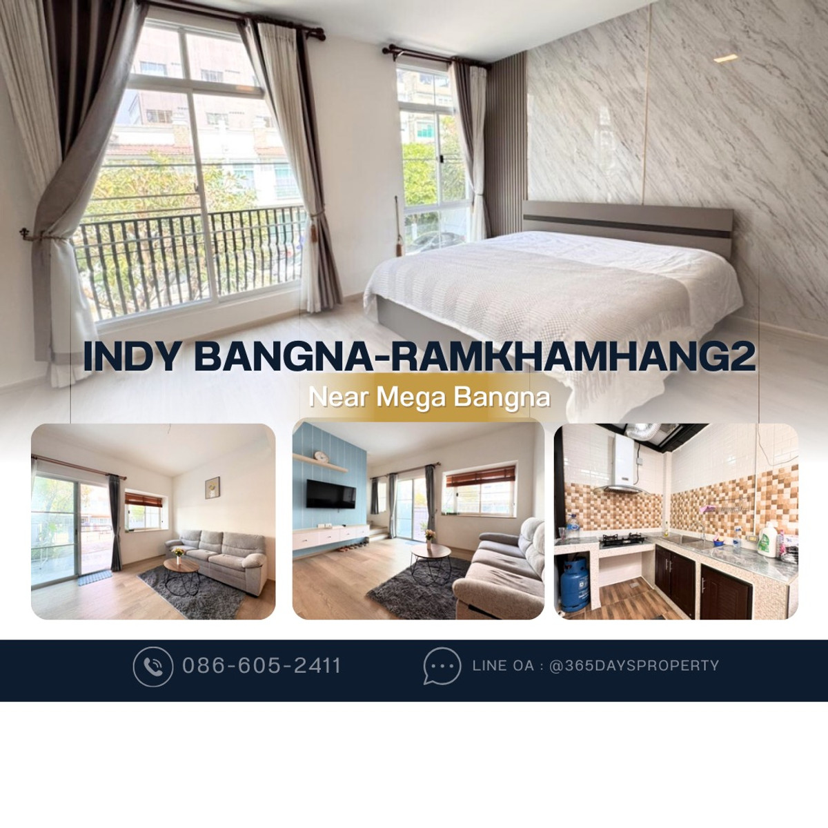 ให้เช่าทาวน์โฮมบางนา แบริ่ง ลาซาล : 💥ForRent💥Indy Bangna-Ramkhamhang 2 🏡 Near Mega Bangna‼️ Ready to move in ‼️ Fully Furnished ✨