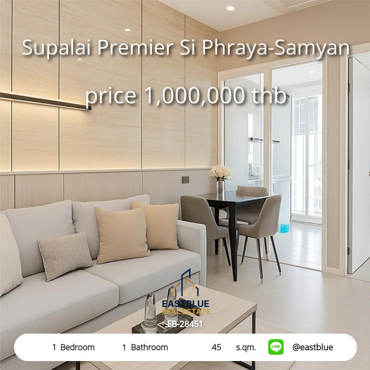 For SaleCondoSiam Paragon ,Chulalongkorn,Samyan : Supalai Premier Si Phraya-Samyan ขายพร้อมผู้เช่า ห้องแต่งสวยมาก ชั้นสูงวิวสวย