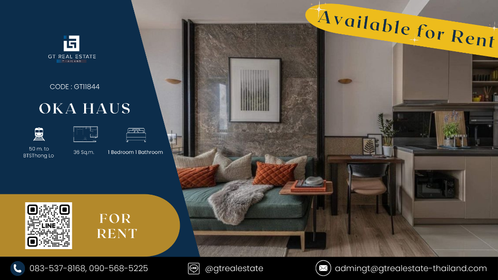 For RentCondoSukhumvit, Asoke, Thonglor : Condo Oka Haus, beautiful room, fully furnished, ready to rent
