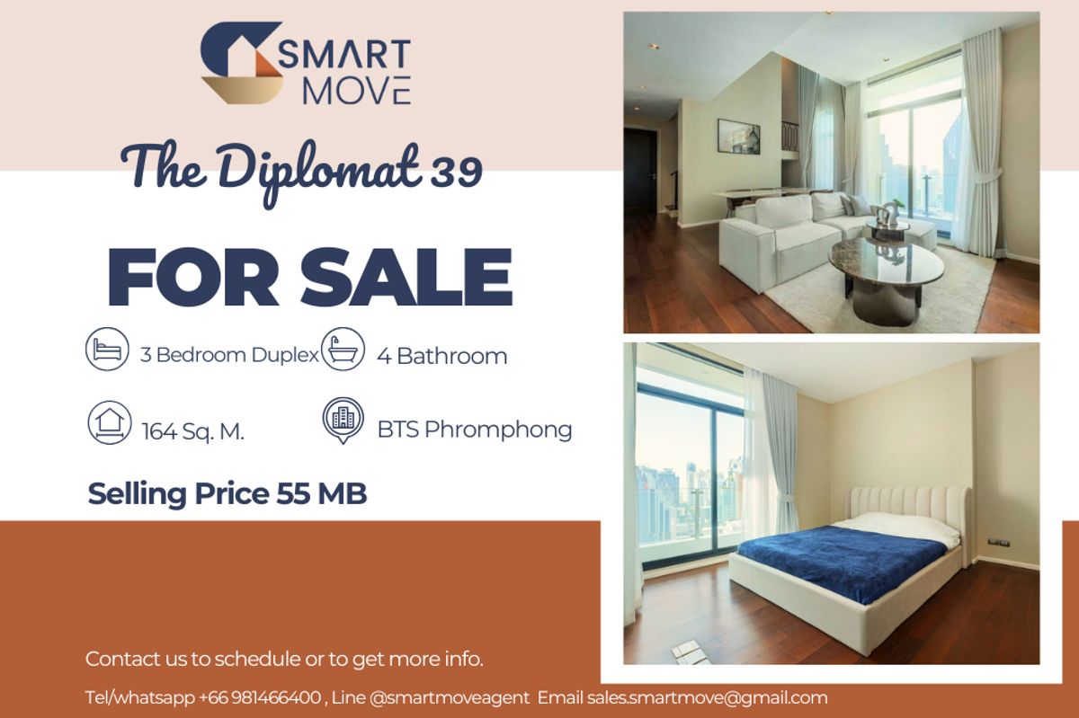 ขายคอนโดสุขุมวิท อโศก ทองหล่อ : 🔥สำหรับขาย !! 🔥Code C20250200023.........The Diplomat 39, 3 ห้องนอน Duplex, 4 ห้องน้ำ, ชั้นสูง 20+, แต่งครบ, ราคาพิเศษ !!📢📢📢