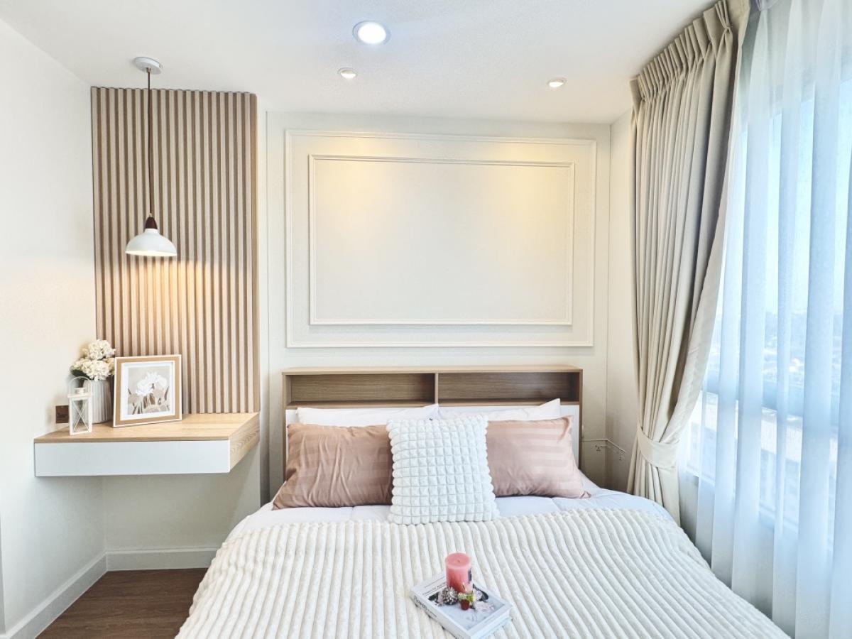 For SaleCondoNawamin, Ramindra : The condo atmosphere is very pleasant! 🌿✨ New decoration, Building, free brand, ready to stay, not blooming. • A lot of green space, quiet, private. Fitness swimming pool co-working Space Common Room 🏊‍♂️💪