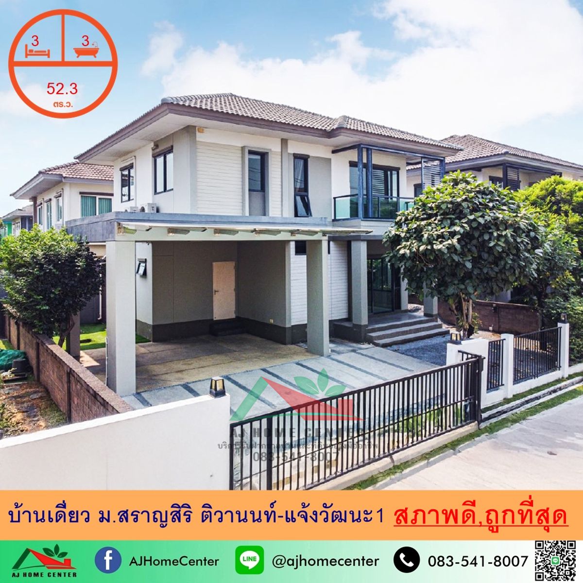 ขายบ้านปทุมธานี รังสิต ธรรมศาสตร์ : ขายถูกสุด5.49ล้าน บ้านเดี่ยว52.3ตรว. ม.สราญสิริ ติวานนท์-แจ้งวัฒนะ1 สวยพร้อมอยู่ จัดกู้ฟรี