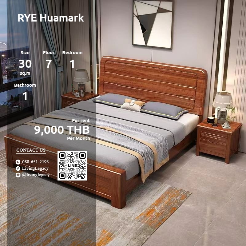 ให้เช่าคอนโดรามคำแหง หัวหมาก : LX1IHQBU ให้เช่าคอนโด RYE Huamark 30 ตร.ม. ชั้น 7 line id : @livinglegacy