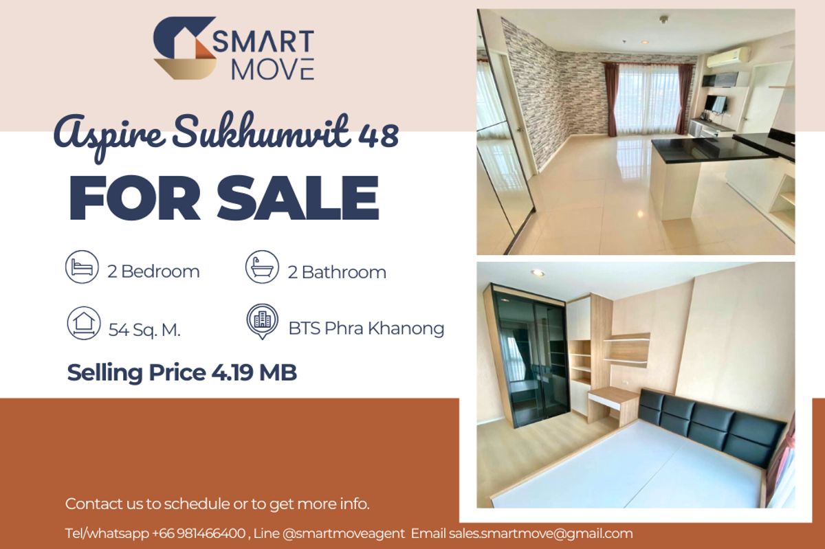 For SaleCondoOnnut, Udomsuk : 💥FOR SALE !! 💥Code C20250200041.........Aspire Sukhumvit 48, 2 bedrooms, 2 bathrooms, high floor 11+, Partly Furnished, Special Deal!!📢📢