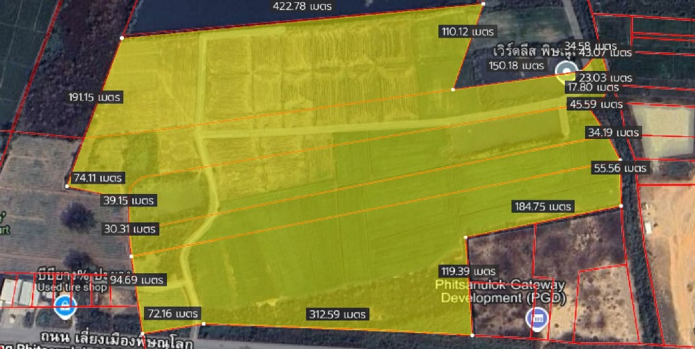 For SaleLandPhitsanulok : Large plot of land for sale near Phitsanulok Airport 113-2-69 rai