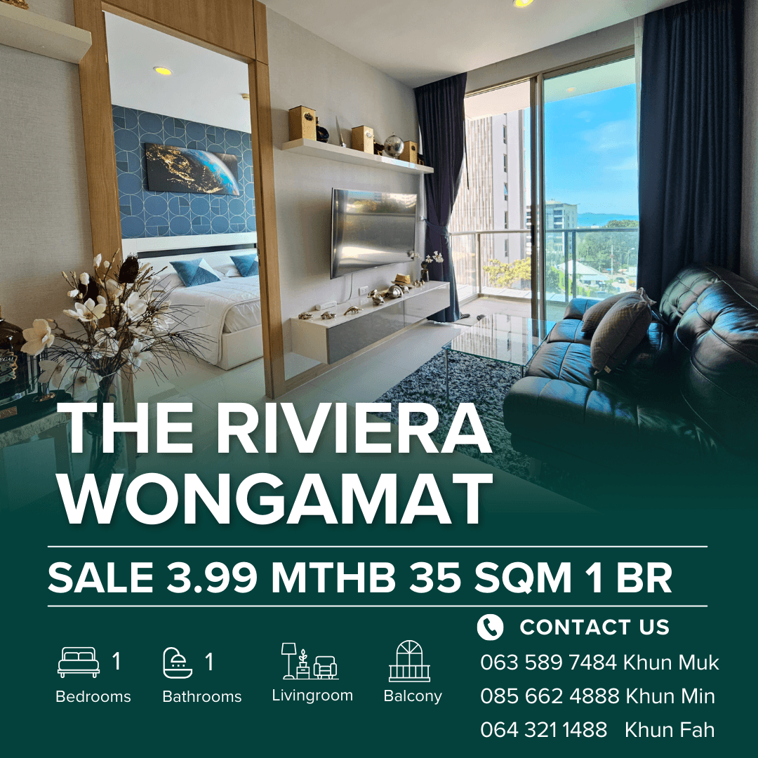 ขายคอนโดพัทยา บางแสน ชลบุรี สัตหีบ : 🏡 คอนโด 1 ห้องนอน @ Riviera Wongamat – 3.99 ล้านบาท! | 35 ตร.ม. | ชั้น 5 