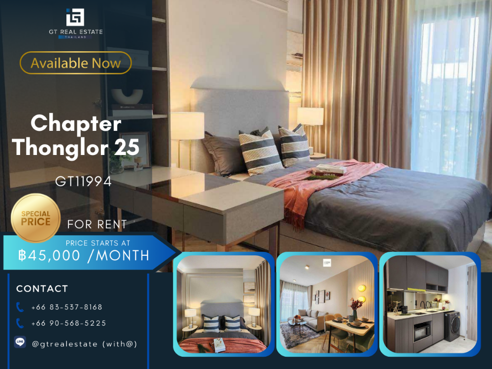 For RentCondoSukhumvit, Asoke, Thonglor : Condo Chapter Thonglor 25, beautiful room, complete furniture Ready to rent