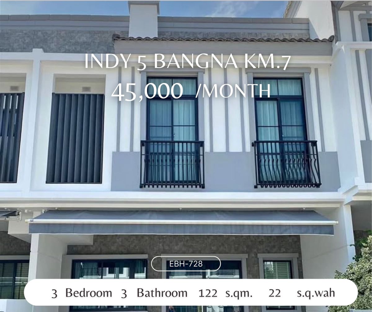 For RentTownhomeBangna, Bearing, Lasalle : Luxury townhome for rent, 3 bedrooms, 3 water, excellent location at Indy 5, Bangna km. 7 Luxury Townhome For Rent in Prime Location at Indy 5 Bangna KM.7