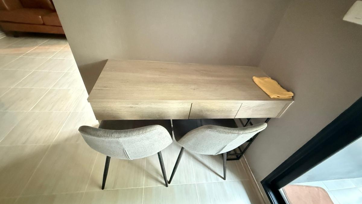 For RentCondoBangna, Bearing, Lasalle : 📍FOR RENT. The Excel Groove (Availible Ready to Move in Project A Soi Lasal 52 (Sukhumvit 105) Building A, 2nd Floor (south garden) 25 sq.m. Complete fir (bed, table, chair, sofa, refrigerator Washing machine, TV 32 “