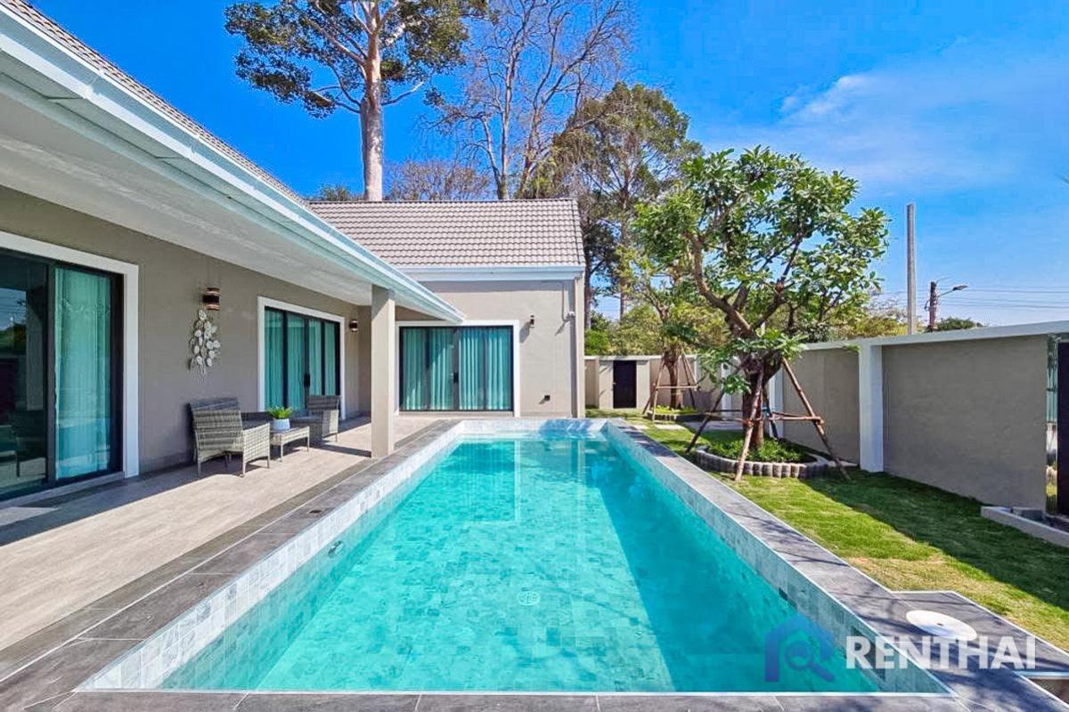 For SalePattaya, Bangsaen, Chonburi : Sale! Beautiful pool villa 3bed 4bath Modern Nordic Style