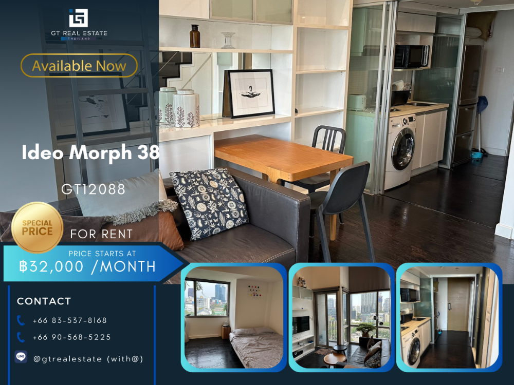 For RentCondoSukhumvit, Asoke, Thonglor : Ideo Morph 38 condo, beautiful room, complete furniture Ready to rent