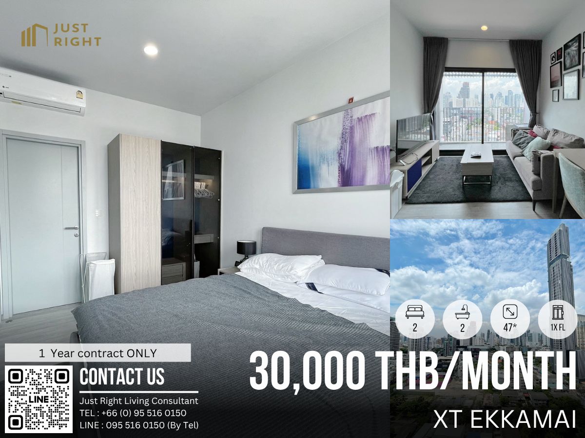 For RentCondoSukhumvit, Asoke, Thonglor : For Rent XT Ekkamai 2 Bedrooms 2 Bathrooms 47 sq.m. fully furnished, only 30,000 THB/month