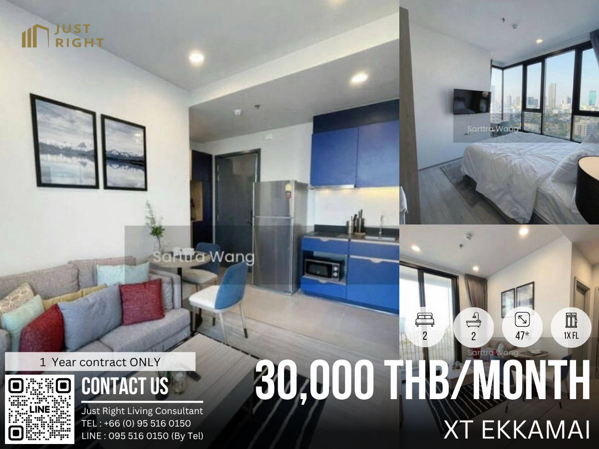 For RentCondoSukhumvit, Asoke, Thonglor : For Rent XT Ekkamai 2 Bedrooms 2 Bathrooms 47 sq.m. fully furnished, only 30,000 THB/month