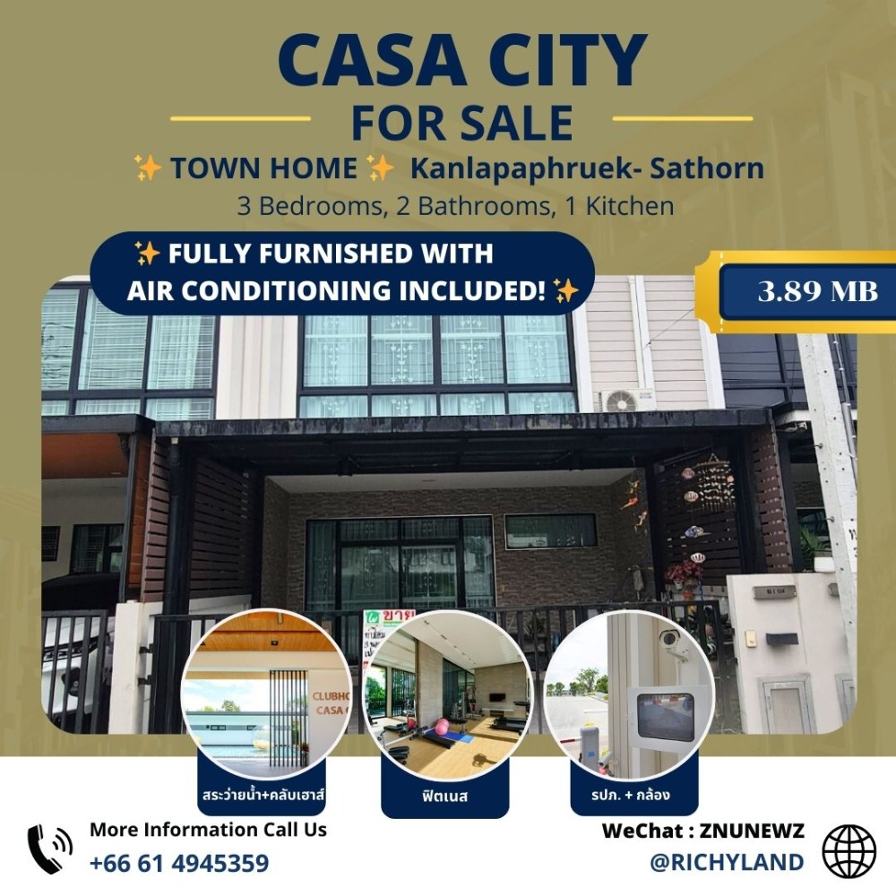 For SaleTownhomeThaphra, Talat Phlu, Wutthakat : 🔥 Best Deal! CASA CITY Townhome Kanlapaphruek-Sathorn for Only 3.89 MB! 🔥