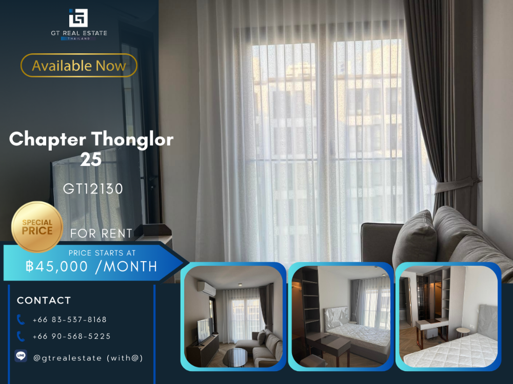 For RentCondoSukhumvit, Asoke, Thonglor : Condo Chapter Thonglor 25, beautiful room, complete furniture Ready to rent