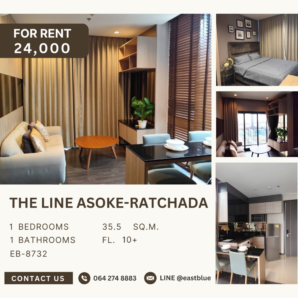 ให้เช่าคอนโดพระราม 9 เพชรบุรีตัดใหม่ RCA : 🔥 Available Now 🔥Modern & Stylish Condo for Rent at The Line Asoke-Ratchada✨ 1 Bedroom | 1 Bathroom | 35.5 Sqm ✨