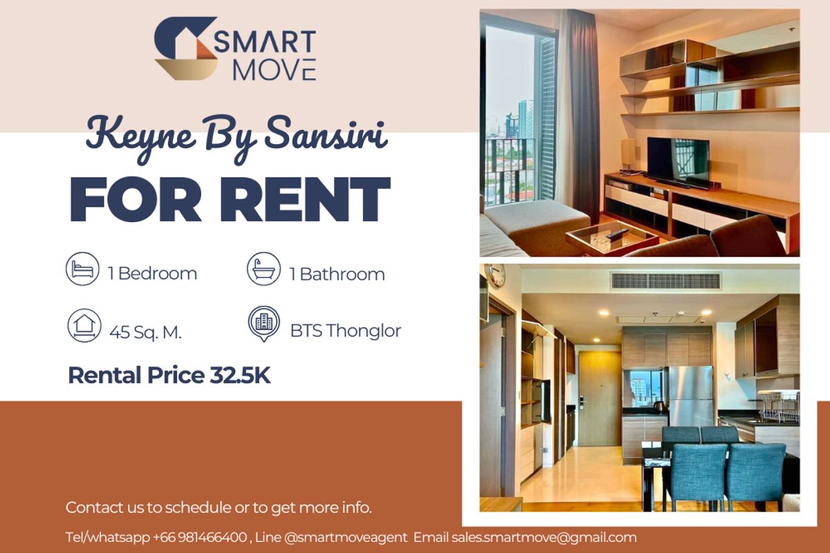 For RentCondoSukhumvit, Asoke, Thonglor : 🔥For Rent !! 🔥Code C20221208973..........Keyne By Sansiri, 1 bedroom, 1 bathroom, high floor 16+, furnished, ready to move in📣📣