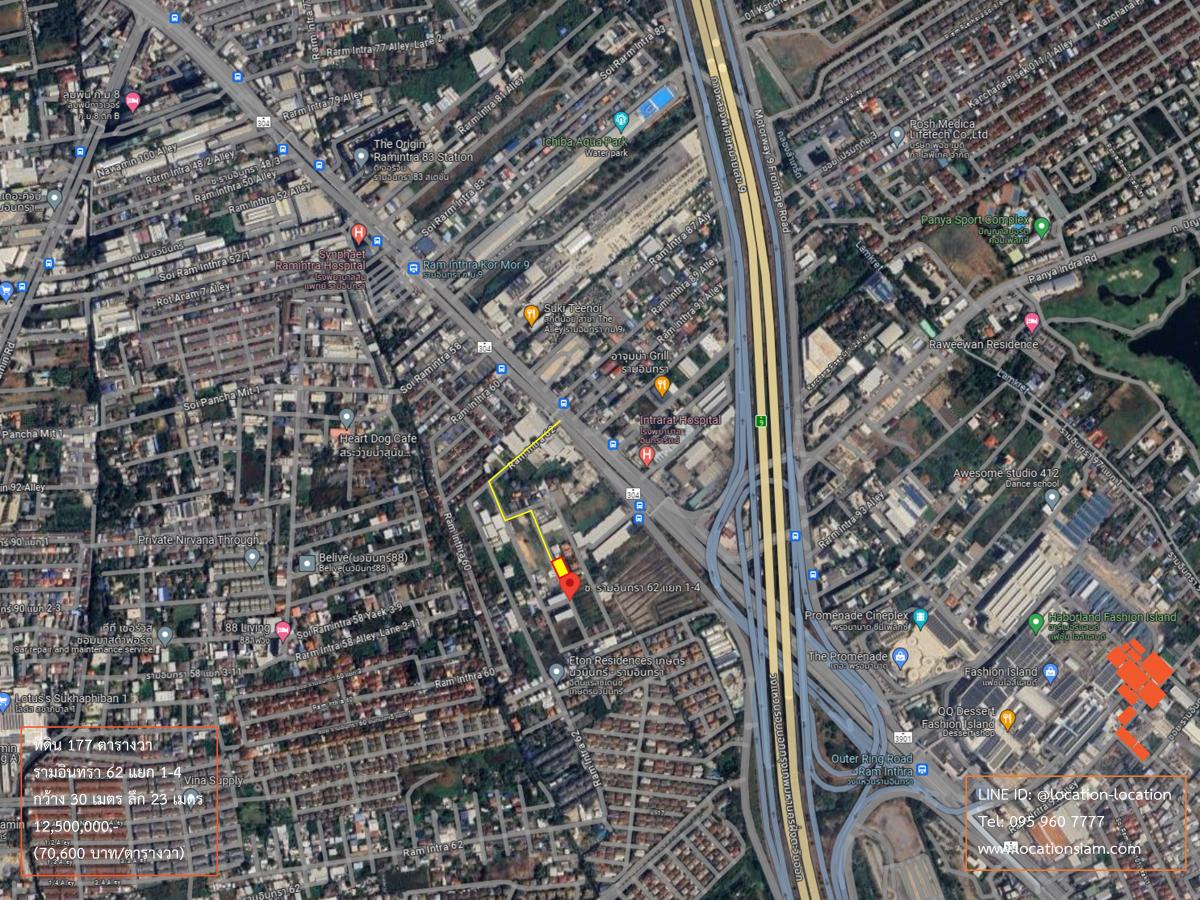 For SaleLandNawamin, Ramindra : [March 5, 2025] Land 177 square Wa, Ram Inthra 62, Intersection 1, 30 meters wide, 23 meters deep, 12,500,000.- (70,600 baht/square wah)