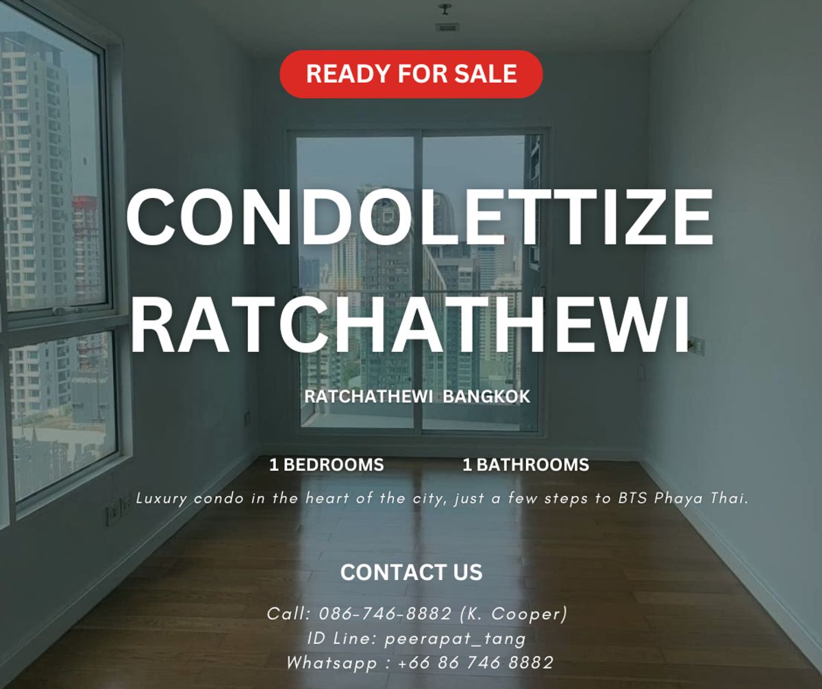 For SaleCondoRatchathewi,Phayathai : 🔥 Condo for sale, big room, rare position, the best price in the project! 🔥Condolette Ize Ratchathewi 41.17 sq.m., 1 bedroom, 1 bathroom, special price 5.6 million baht 💰 negotiable price True, can talk!
