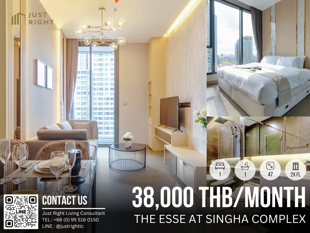 For RentCondoRama9, Petchburi, RCA : For rent, The Esse at Singha Complex, 1 bedroom, 1 bathroom, size 47 sq.m, Floor 2x, Fully furnished, only 38,000/m, 1 year contract only