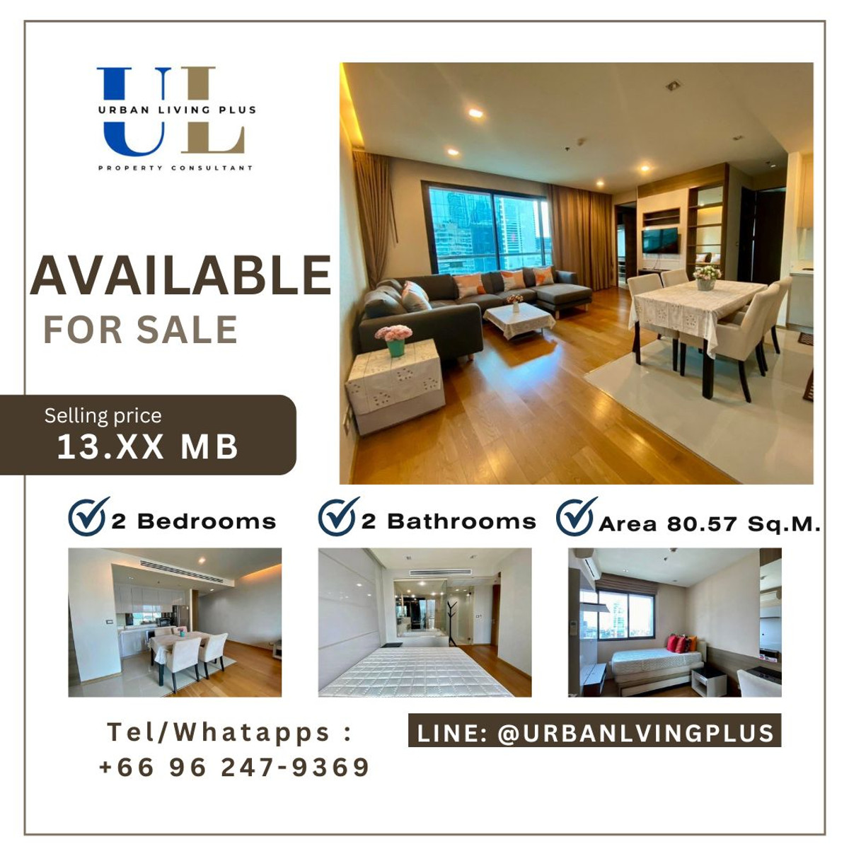 For SaleCondoSathorn, Narathiwat : ( UL2412123 ) HOT DEAL✨Tel/Line 096-2479369 ,FOR SELL !! The Address Sathorn 2 bedrooms 80.57 Sq.M. Corner room, Rare Item