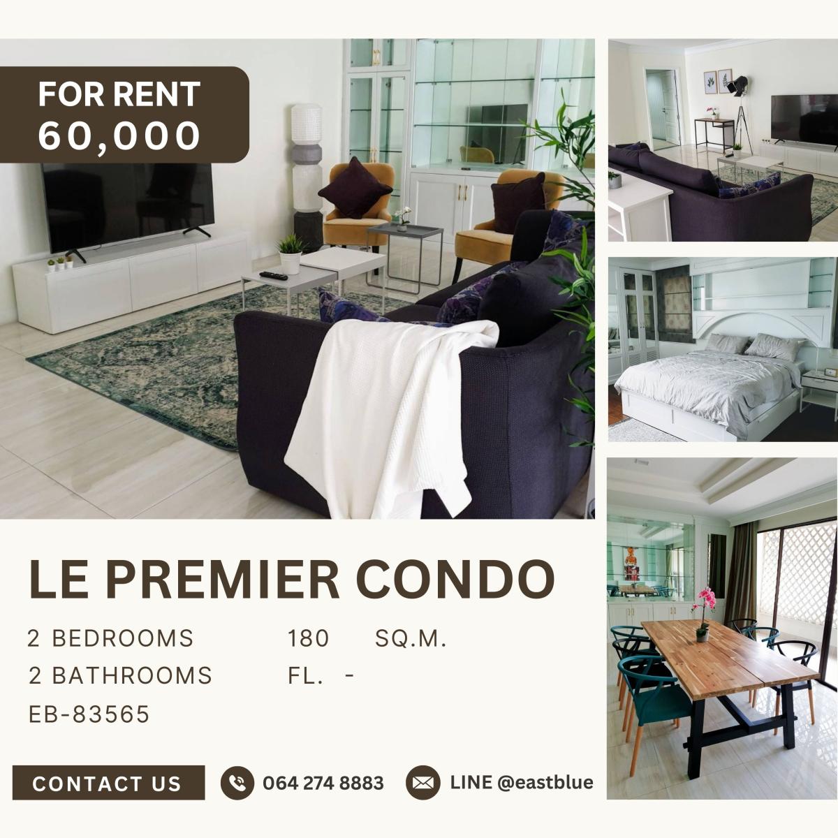 ให้เช่าคอนโดสุขุมวิท อโศก ทองหล่อ : Le Premier Condo, 2 bed, 60000 per month