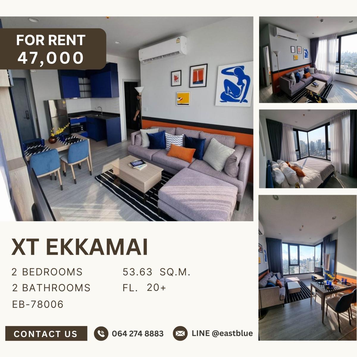 ให้เช่าคอนโดสุขุมวิท อโศก ทองหล่อ : XT Ekkamai, 2 bed, 47000 per month