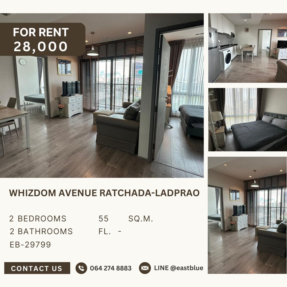 For RentCondoOnnut, Udomsuk : Whizdom Avenue Ratchada-Ladprao, 2 bed, 28000 per month