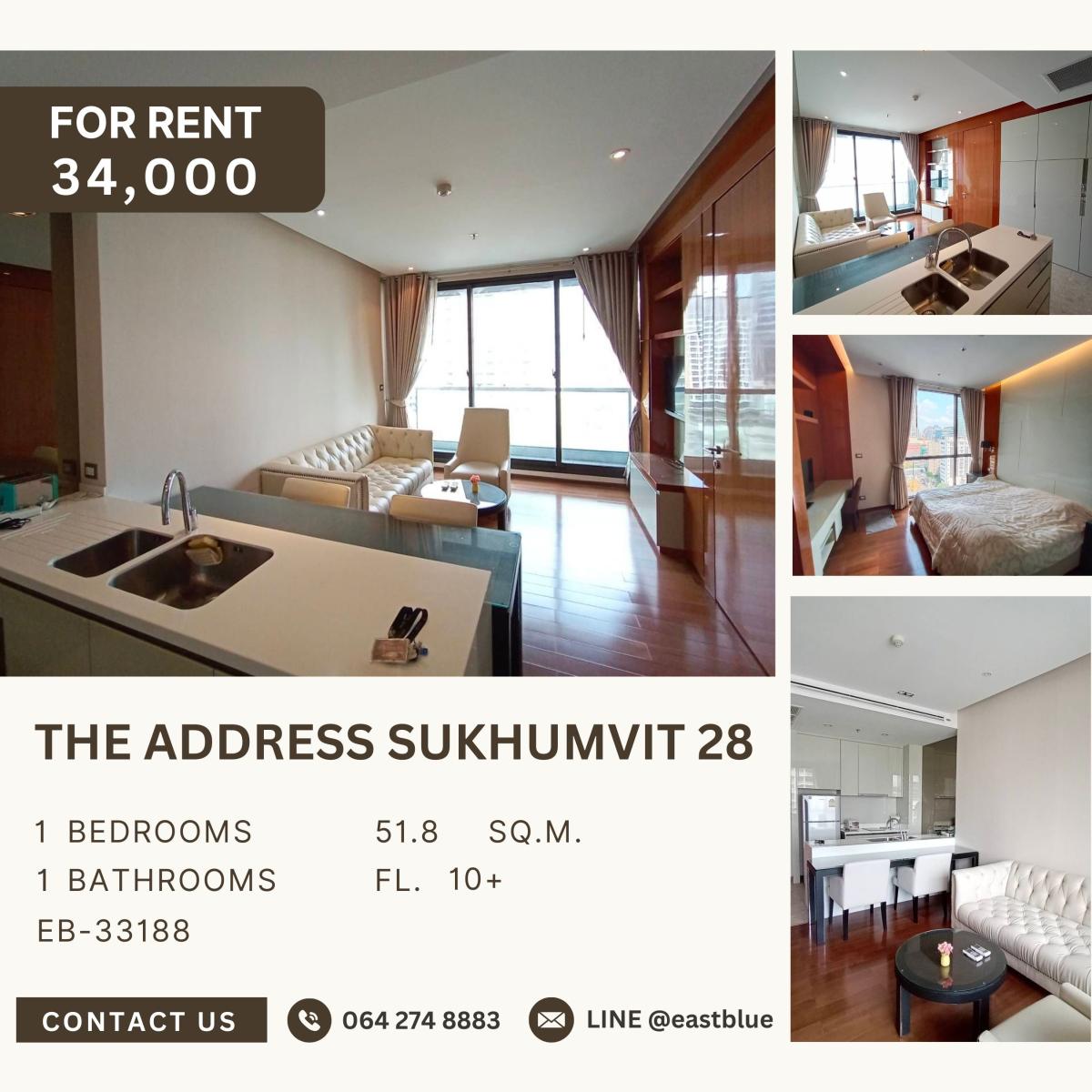 For RentCondoSukhumvit, Asoke, Thonglor : The Address Sukhumvit 28, 1 bed, 34000 per month