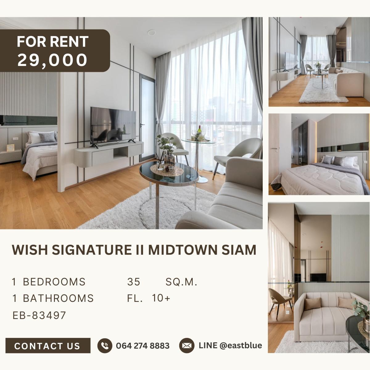 For RentCondoRatchathewi,Phayathai : Wish Signature II Midtown Siam, 1 bed, 29000 per month
