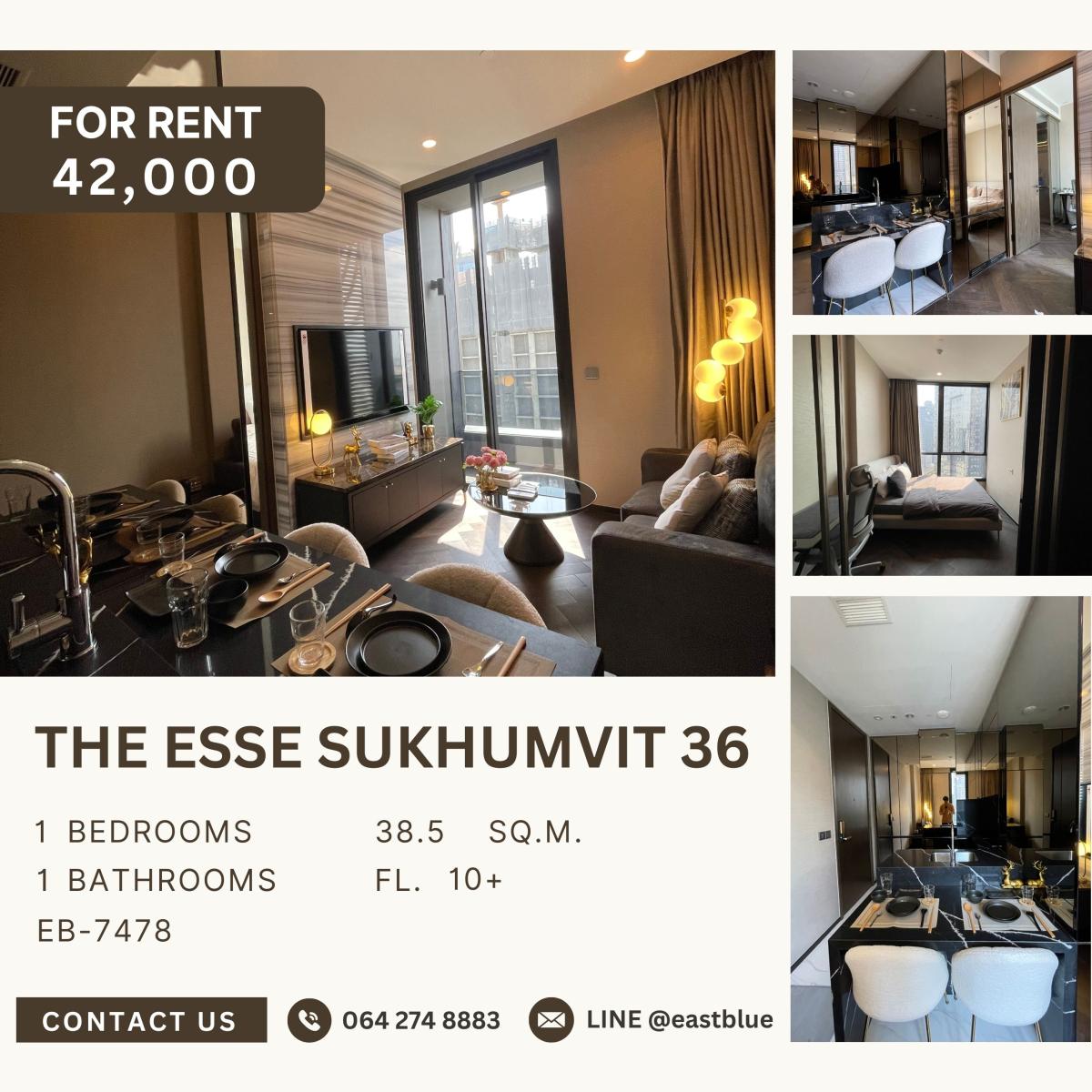 ให้เช่าคอนโดสุขุมวิท อโศก ทองหล่อ : The Esse Sukhumvit 36, 1 bed, 42000 per month