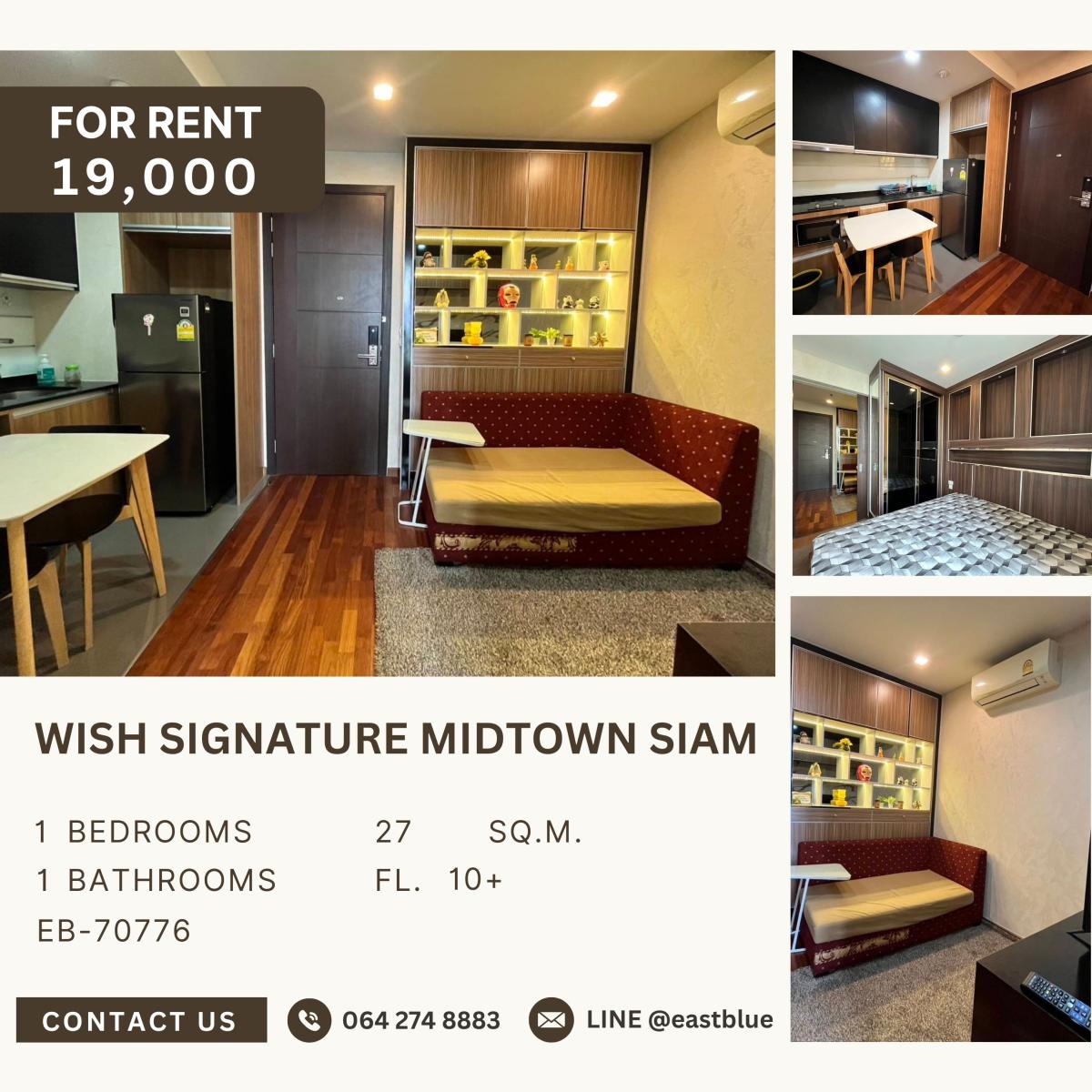 For RentCondoRatchathewi,Phayathai : Wish Signature Midtown Siam, 1 bed, 19000 per month