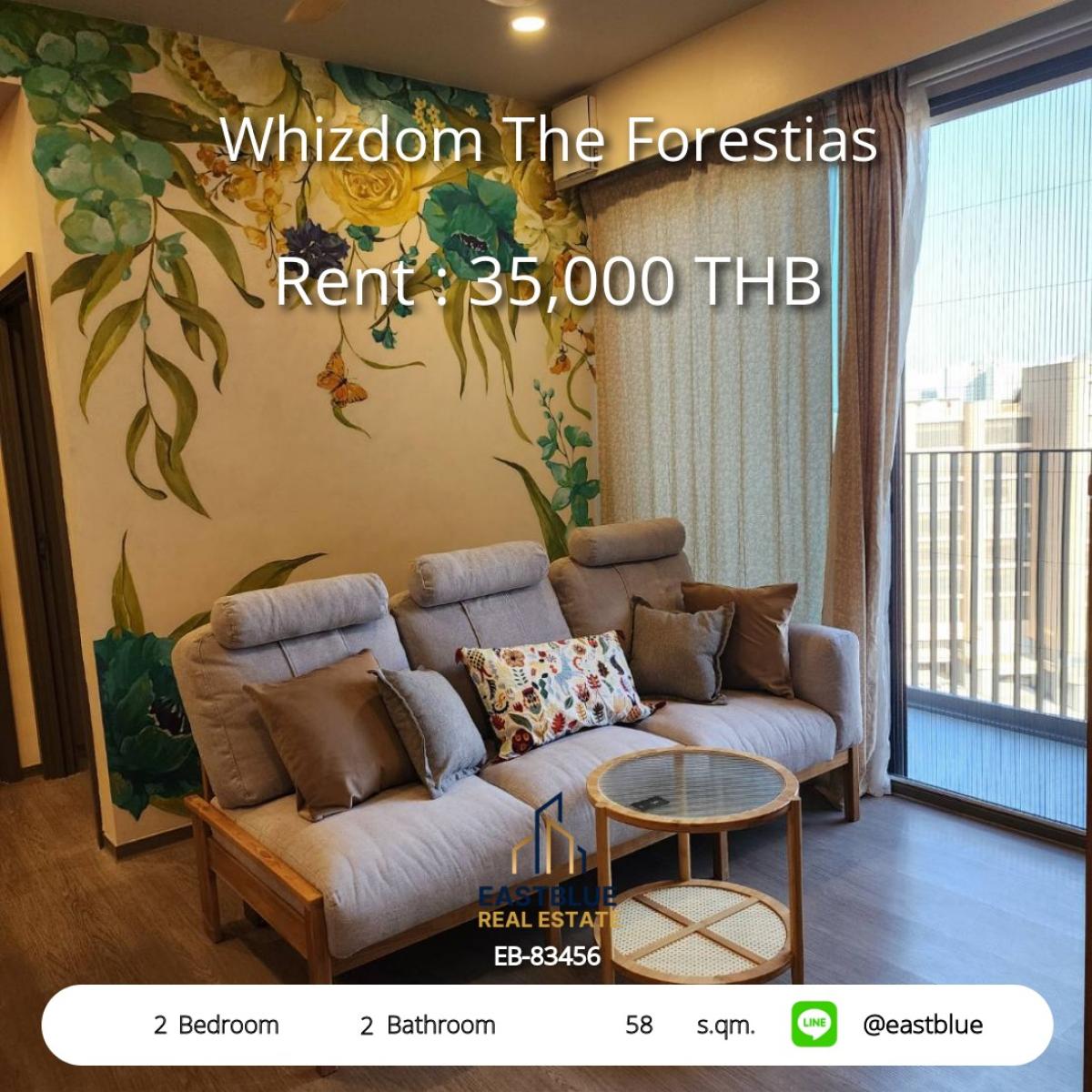 For RentCondoBangna, Bearing, Lasalle : Rent a condo at Whizdom The Forestias, 2 bedrooms, 35,000 THB/month
Near BTS/MRT Ladprao with complete facilities!