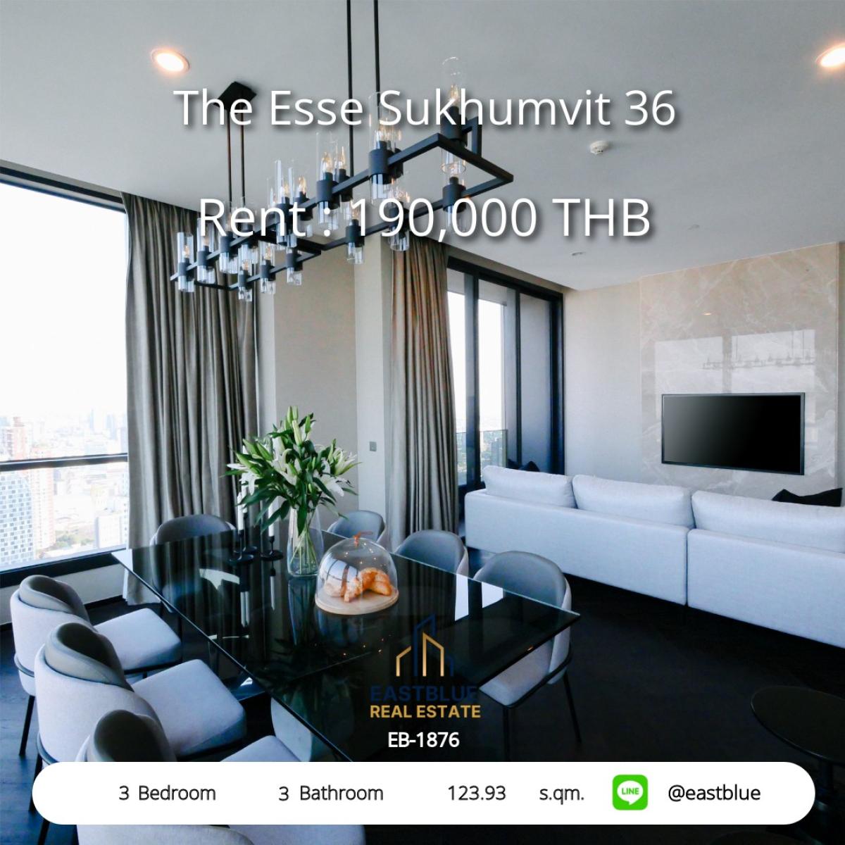 ให้เช่าคอนโดสุขุมวิท อโศก ทองหล่อ : 28/02/2026, Luxury 3-Bedroom Condo at The Esse Sukhumvit 36 – Prime Thong Lo Location! 
Spacious 124 sqm, Only 190,000 THB/month, Steps from BTS & Top Lifestyle Spots!