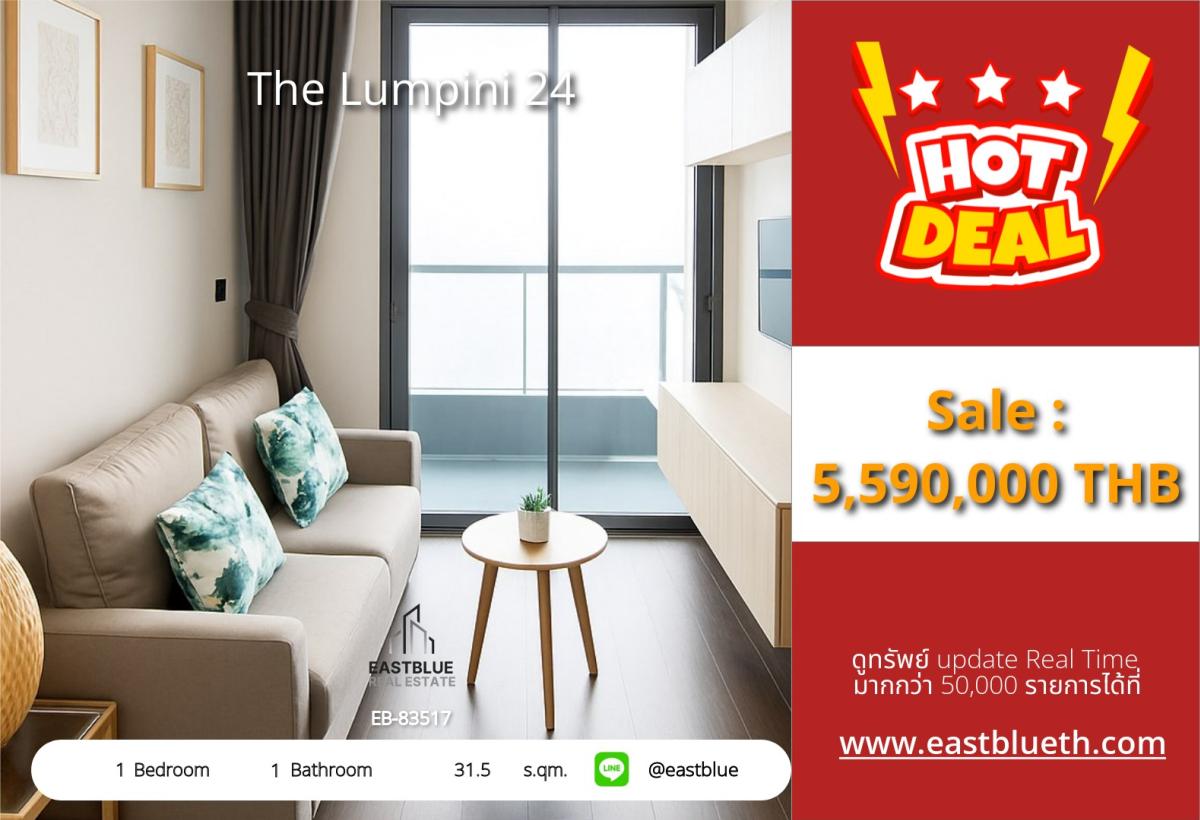 For SaleCondoSukhumvit, Asoke, Thonglor : The Lumpini 24 condo in the heart of the city, ready to move in, close to BTS with complete amenities!1 bedroom for only 5.59 million, perfect for urban living!
