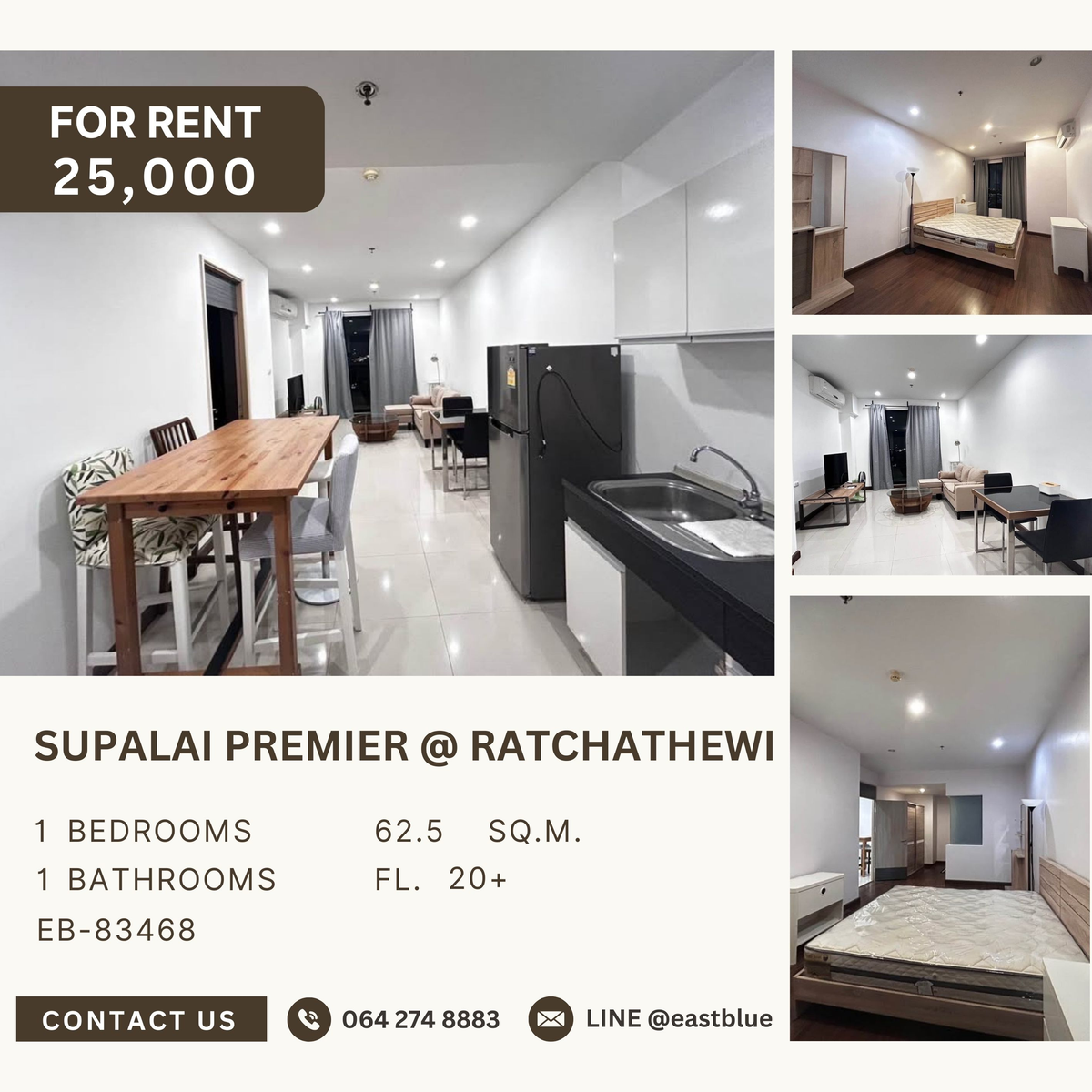 ให้เช่าคอนโดราชเทวี พญาไท : Supalai premier ratchathewi ✨🤍 25,000.-/month ✨🌹fully furnished 62sqm