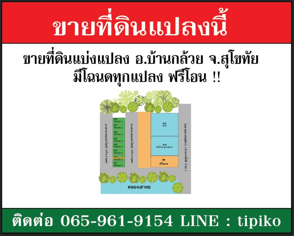 For SaleLandSukhothai : Land for sale at Ban Kluai Sukhothai 8 rai