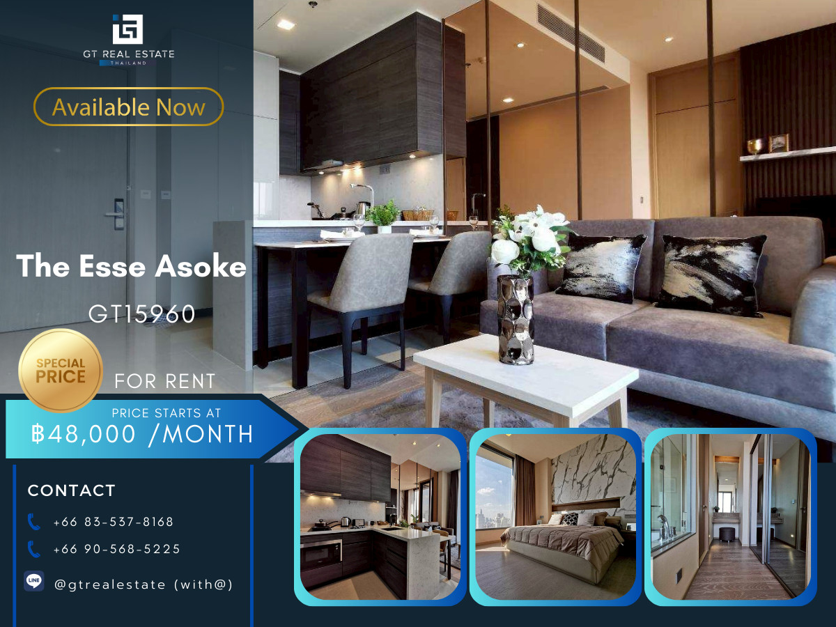 ให้เช่าคอนโดสุขุมวิท อโศก ทองหล่อ : ✨ GT15960 |  คอนโด  The Esse Asoke ห้องสวย เฟอร์นิเจอร์ครบ พร้อมเช่าอยู่