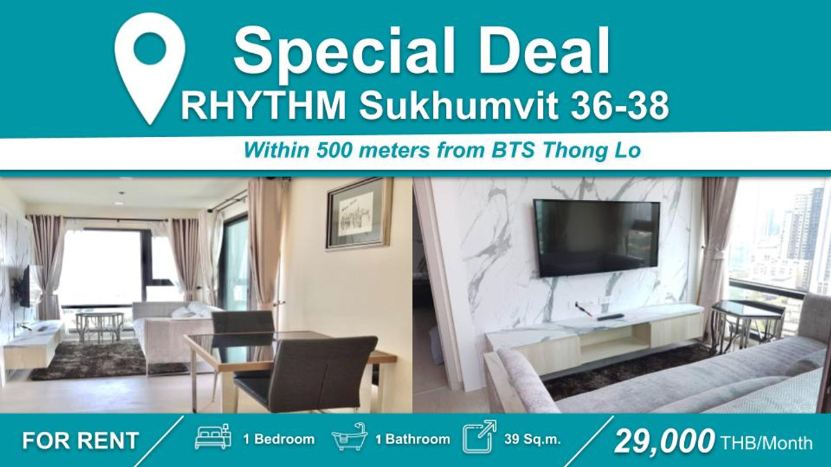 For RentCondoSukhumvit, Asoke, Thonglor : (FOR RENT) RHYTHM Sukhumvit 36-38 I 1-BR, Fully Furnished & Equipped. Near 🚆BTS Thong Lo																									