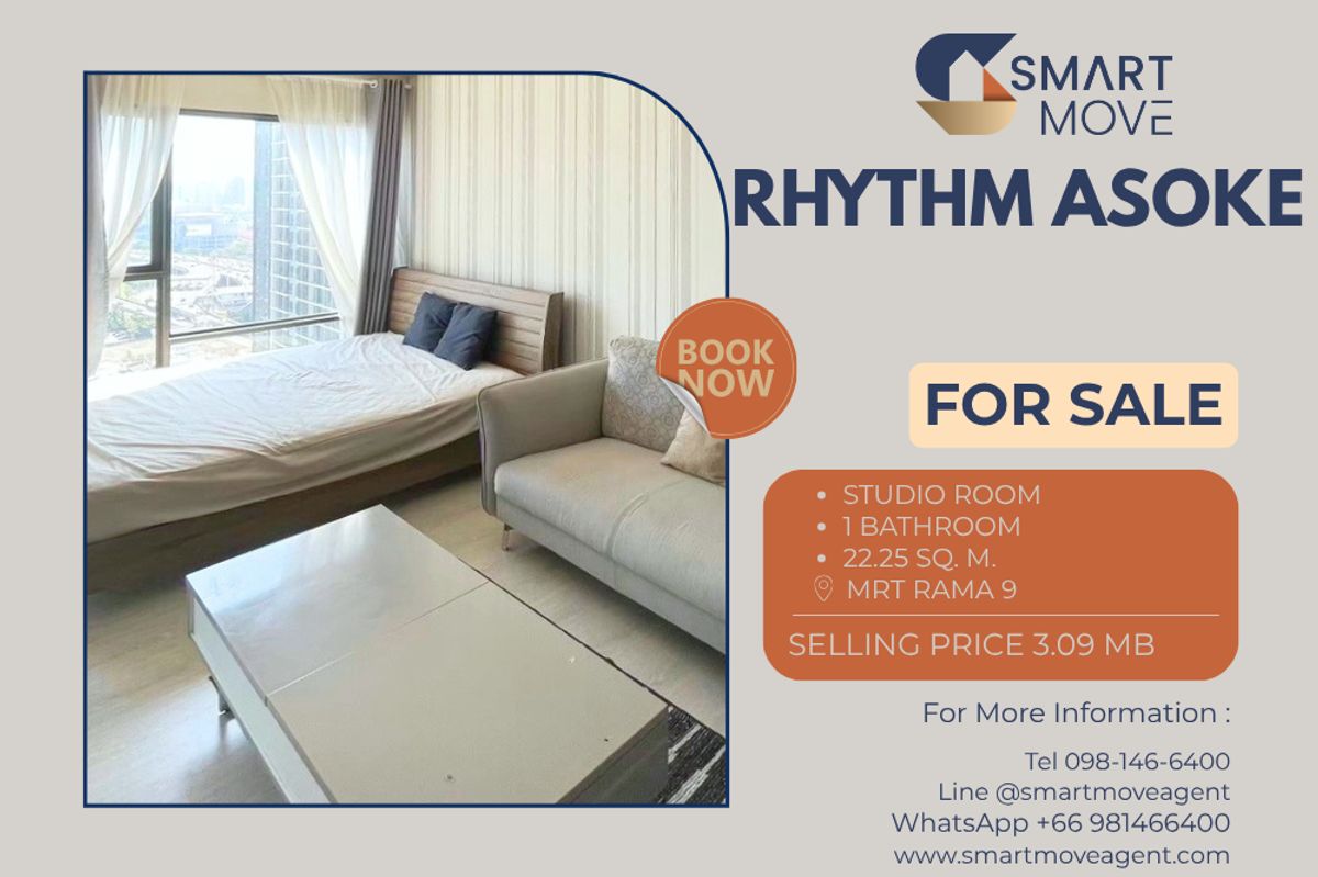 For SaleCondoRama9, Petchburi, RCA : 🔥Sell with tenant !!🔥 Code C20240301532..........Rhythm Asoke, Studio room, 1 bathroom, High floor 23, Fully furnished, Special price !!📣📣