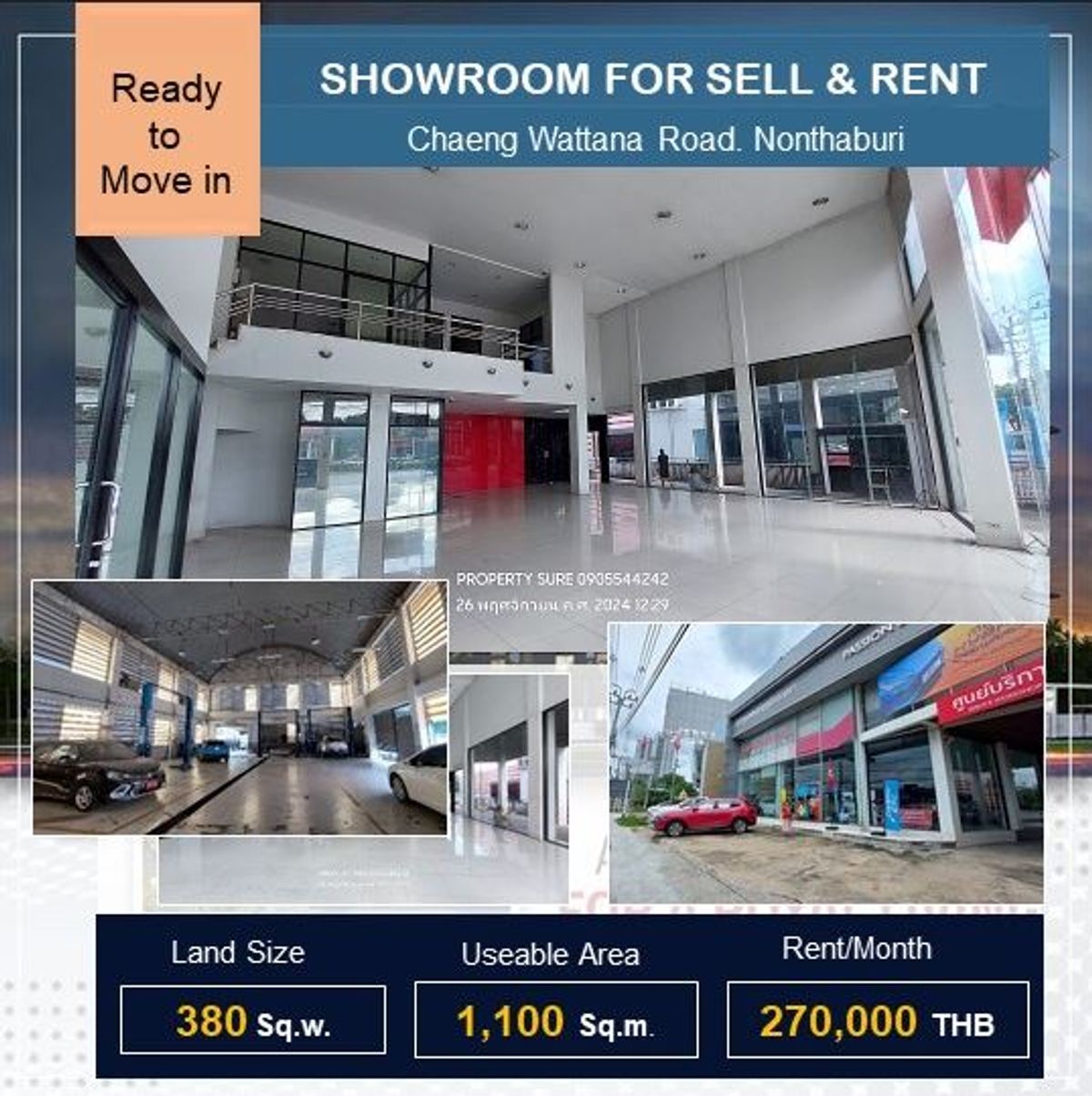 โชว์รูมแจ้งวัฒนะ เมืองทอง : Sell & Rent Showroom on ChaengWattana Road. Nonthaburi ขาย-ให้เช่าโชว์รูมรถยนต์พร้อมศูนย์บริการ สุดยอดทำเลติดถนนแจ้งวัฒนะ ใกล้เซ็นทรัล แจ้งวัฒนะ มีที่ดินว่างด้านหลัง 300 ตารางวาสามารถเช่าเพิ่มได้