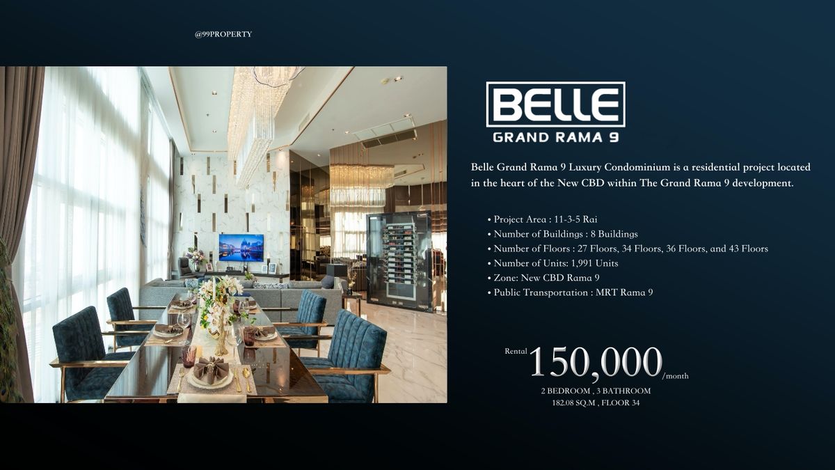 ให้เช่าคอนโดพระราม 9 เพชรบุรีตัดใหม่ RCA : 🏙️ For rent Belle Grand Rama 9 : เบลล์ แกรนด์ พระราม 9  ตกแต่งครบพร้อมอยู่ทันที