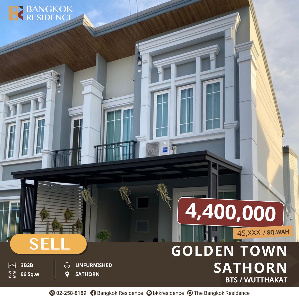 For RentTownhomeThaphra, Talat Phlu, Wutthakat : Urgent Sale!! Golden Town Sathorn, 2-Story English Style Townhome Near BTS Wutthakat