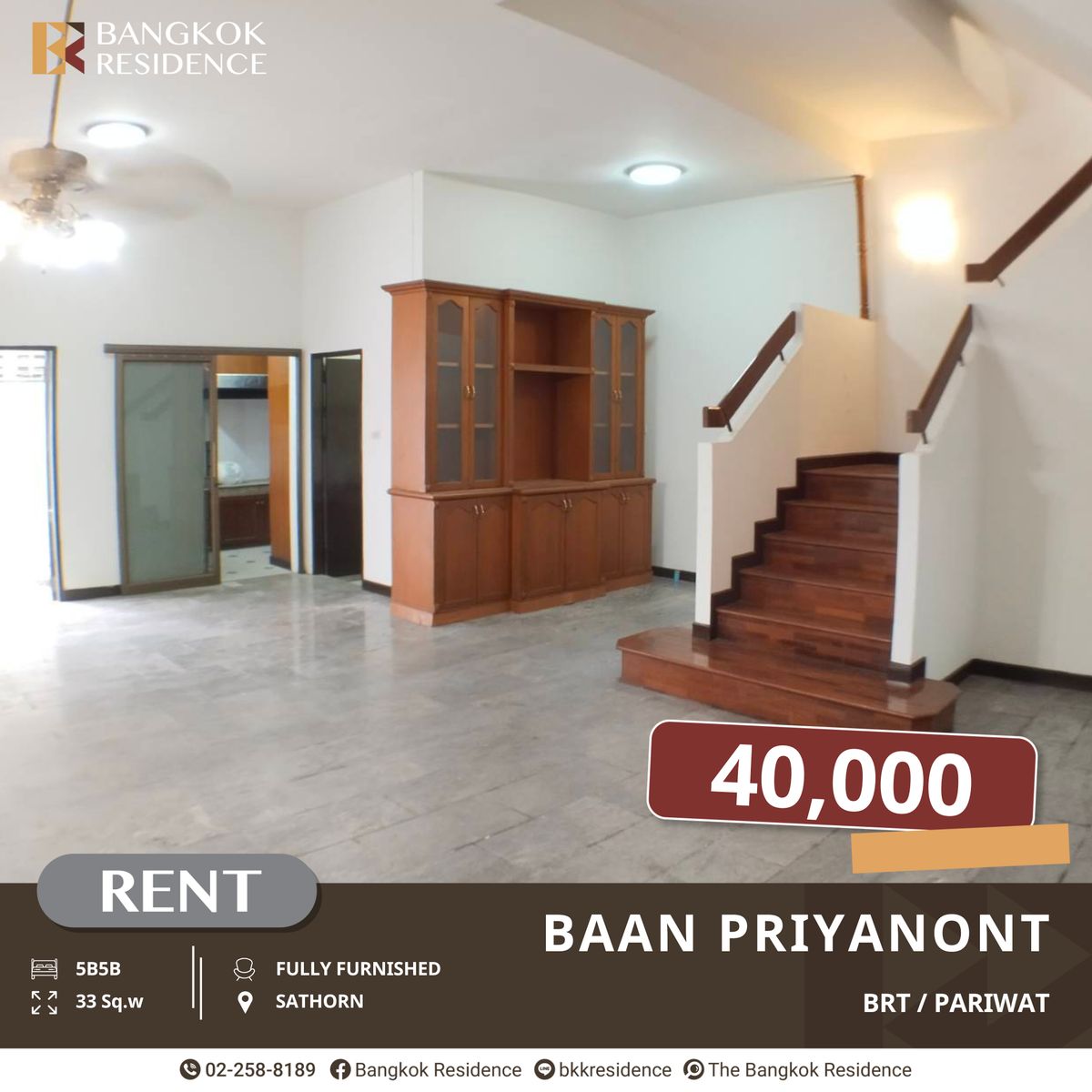 For RentTownhomeRama3 (Riverside),Satupadit : Baan Priyanont, 4 -story townhome, Rama 3 area, near BRT, Pariwat Temple