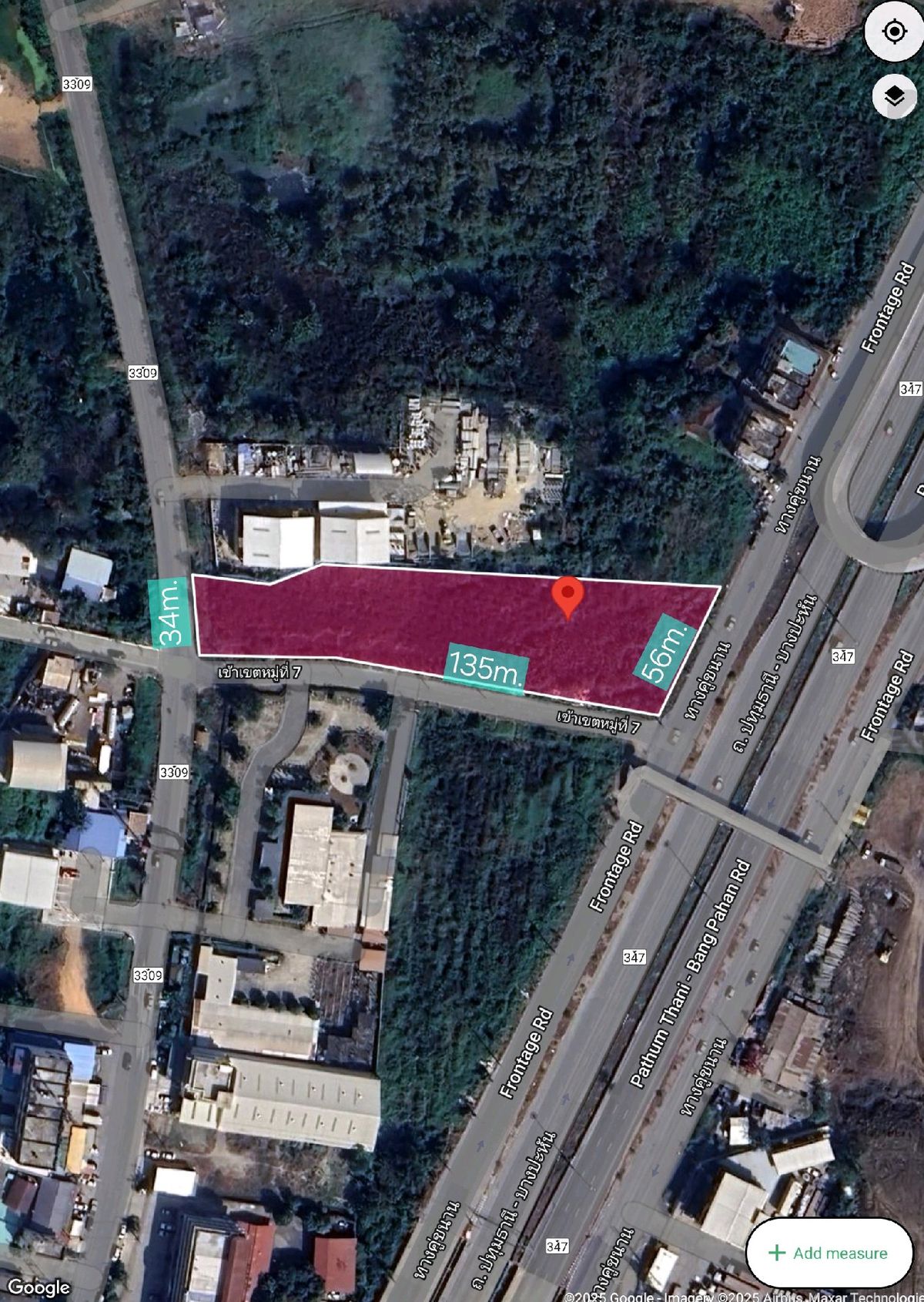 For RentLandPathum Thani,Rangsit, Thammasat : Land for rent 3-3-82 rai, next to Pathum Thani-Bang Phan (347) Road, Chiang Rak Yai Subdistrict, Sam Khok District, Pathum Thani Province