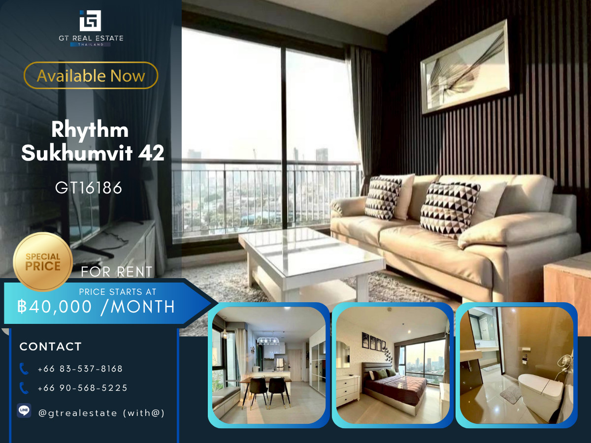 For RentCondoSukhumvit, Asoke, Thonglor : Rhythm Sukhumvit 42 condo, beautiful room, complete furniture with rent.