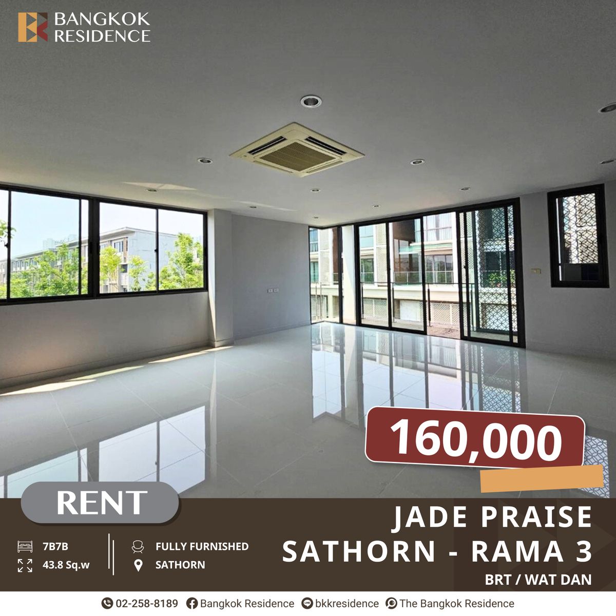 For RentTownhomeRama3 (Riverside),Satupadit : JADE PRAISE Sathorn-Rama 3 Townhome for rent For everyone in the family near BRT, Dan Temple